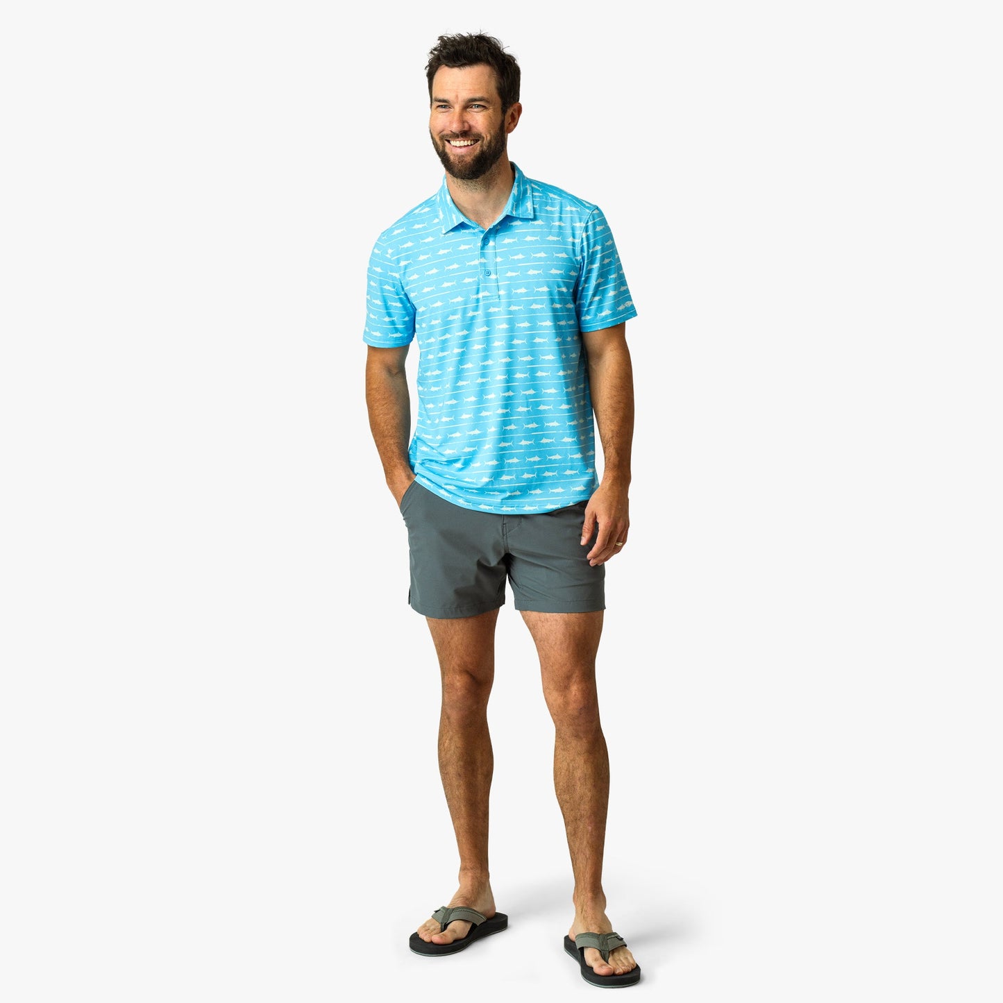 Mens Boatbar Printed Performance Polo Shirt - AFTCO