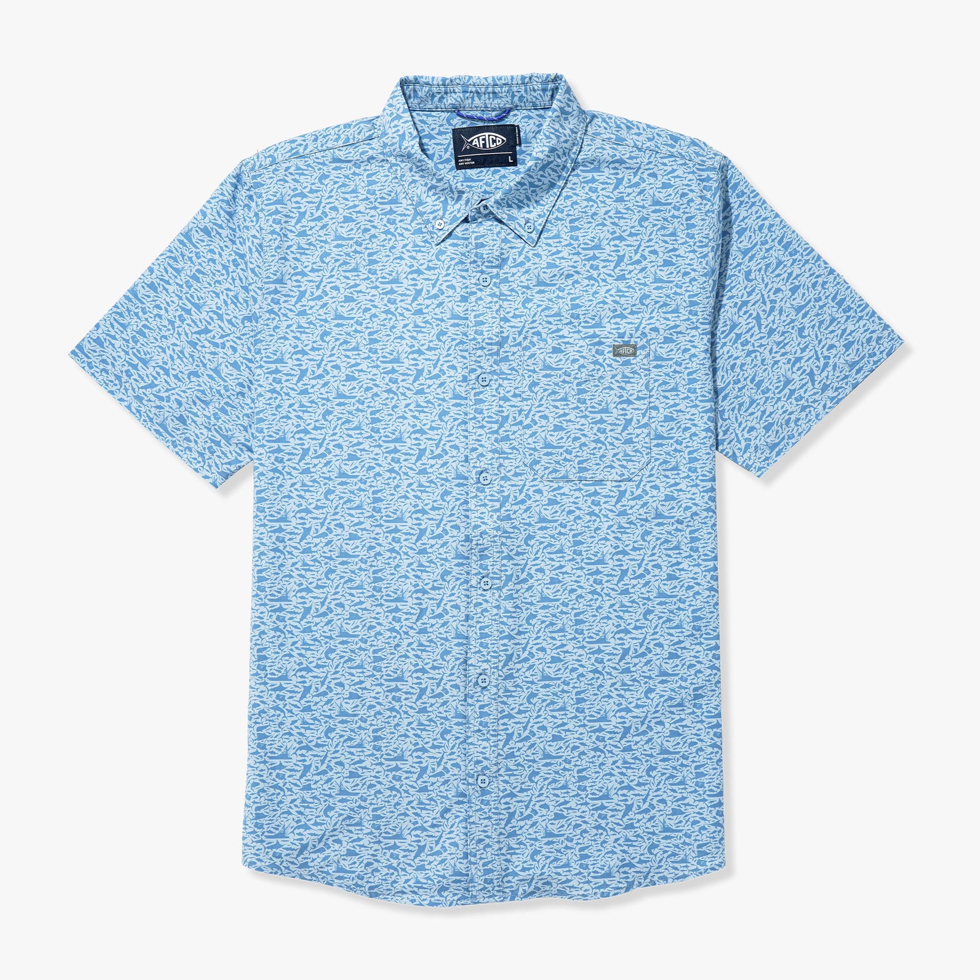 Mens Boatbar Printed Button Down Fishing Shirt - AFTCO