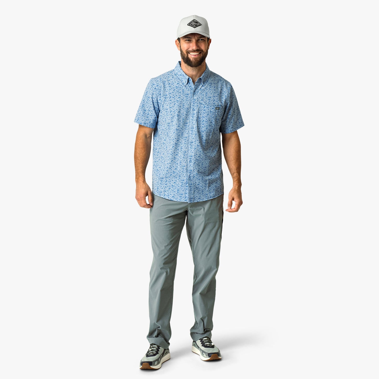 Mens Boatbar Printed Button Down Fishing Shirt - AFTCO