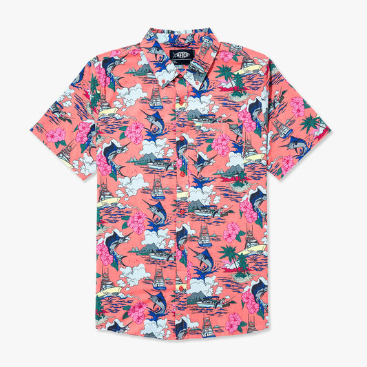 Mens Boatbar Printed Button Down Fishing Shirt - AFTCO