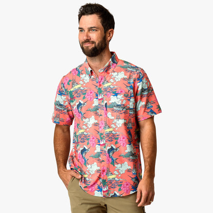 Mens Boatbar Printed Button Down Fishing Shirt - AFTCO