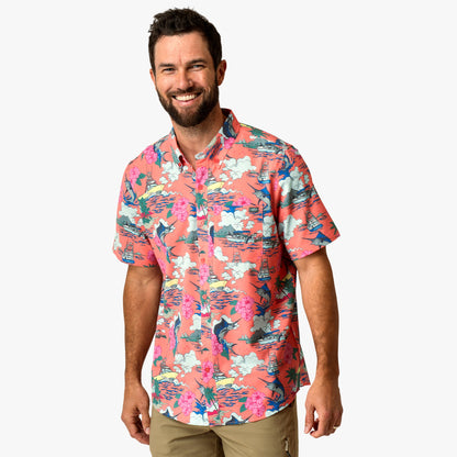 Mens Boatbar Printed Button Down Fishing Shirt - AFTCO