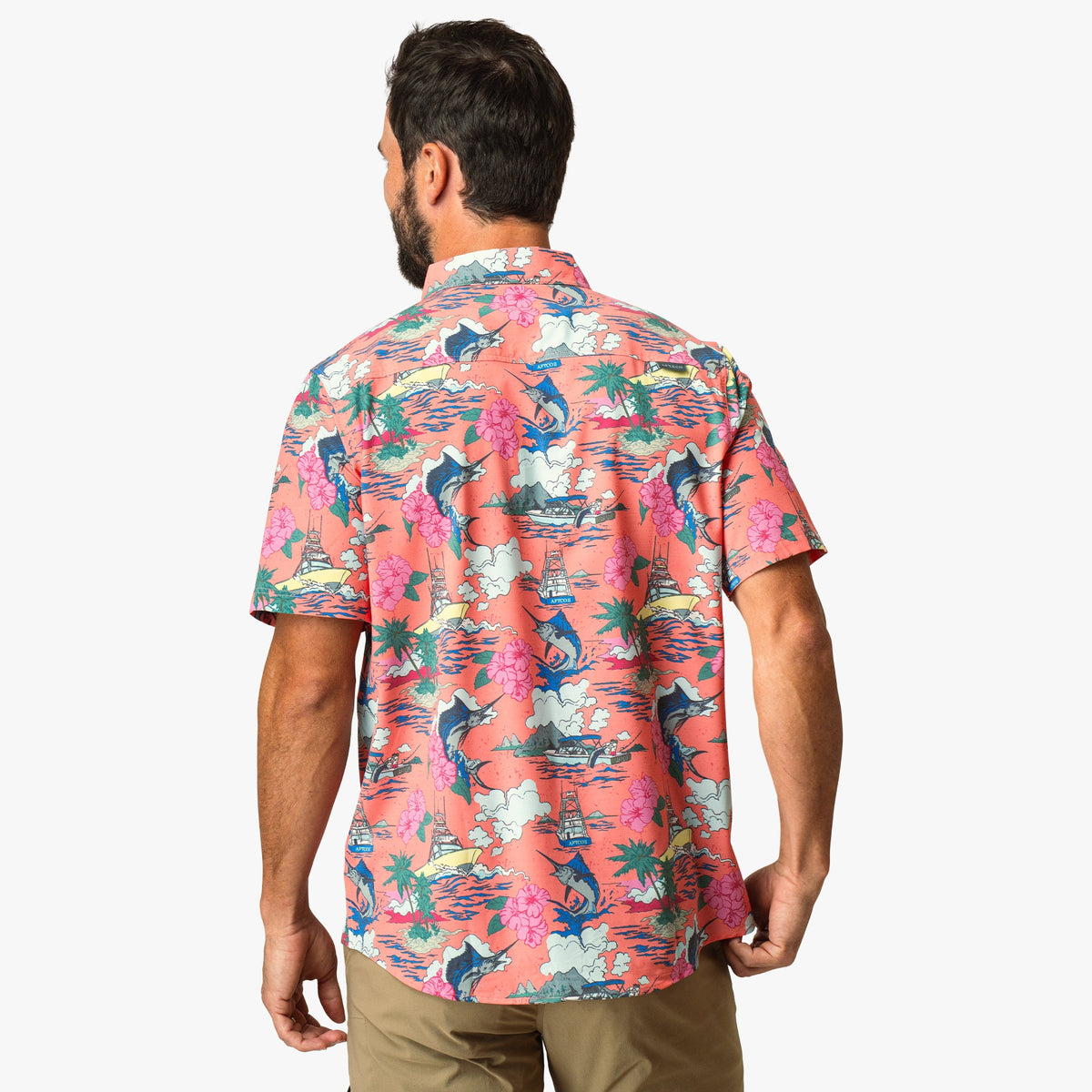 Mens Boatbar Printed Button Down Fishing Shirt - AFTCO
