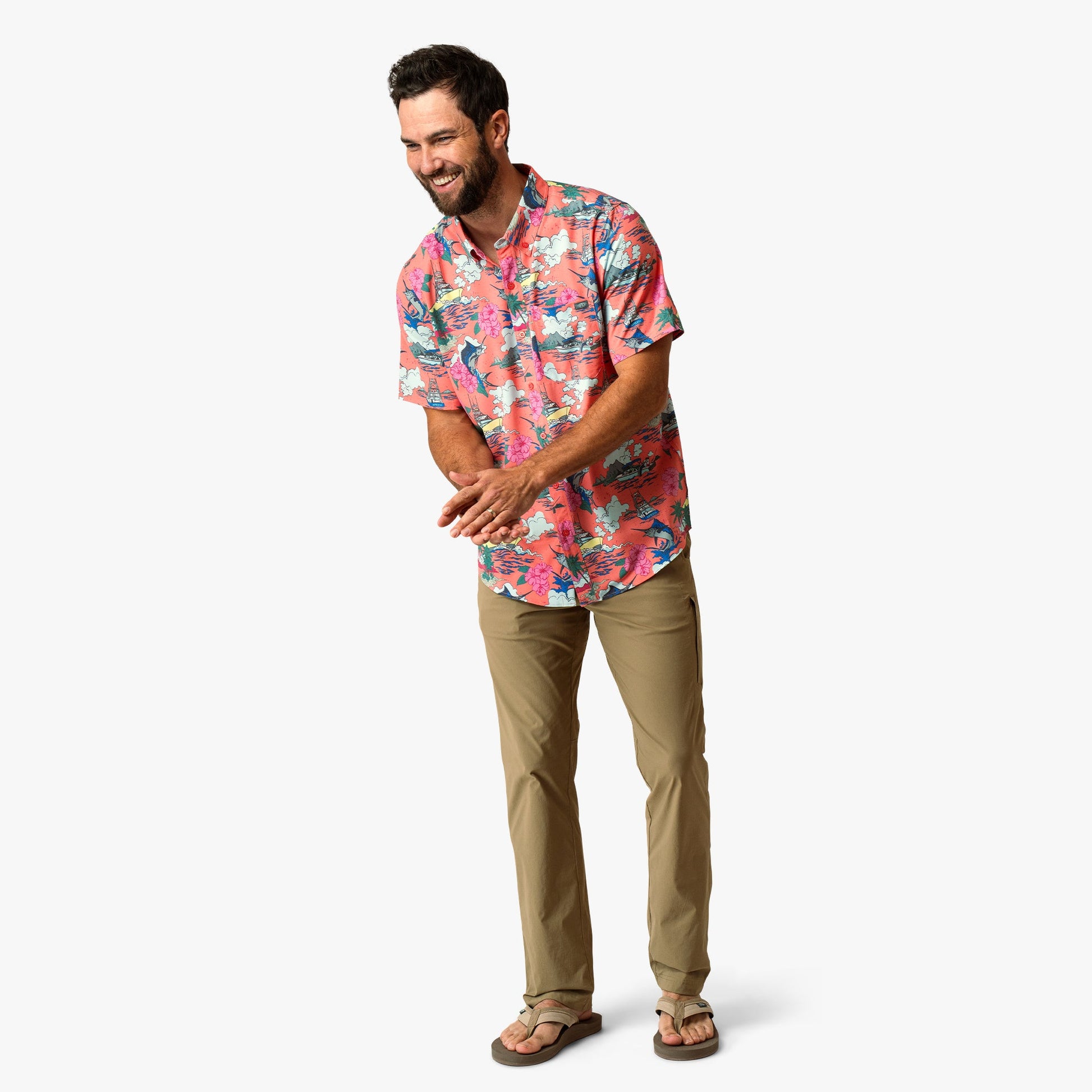 Mens Boatbar Printed Button Down Fishing Shirt - AFTCO