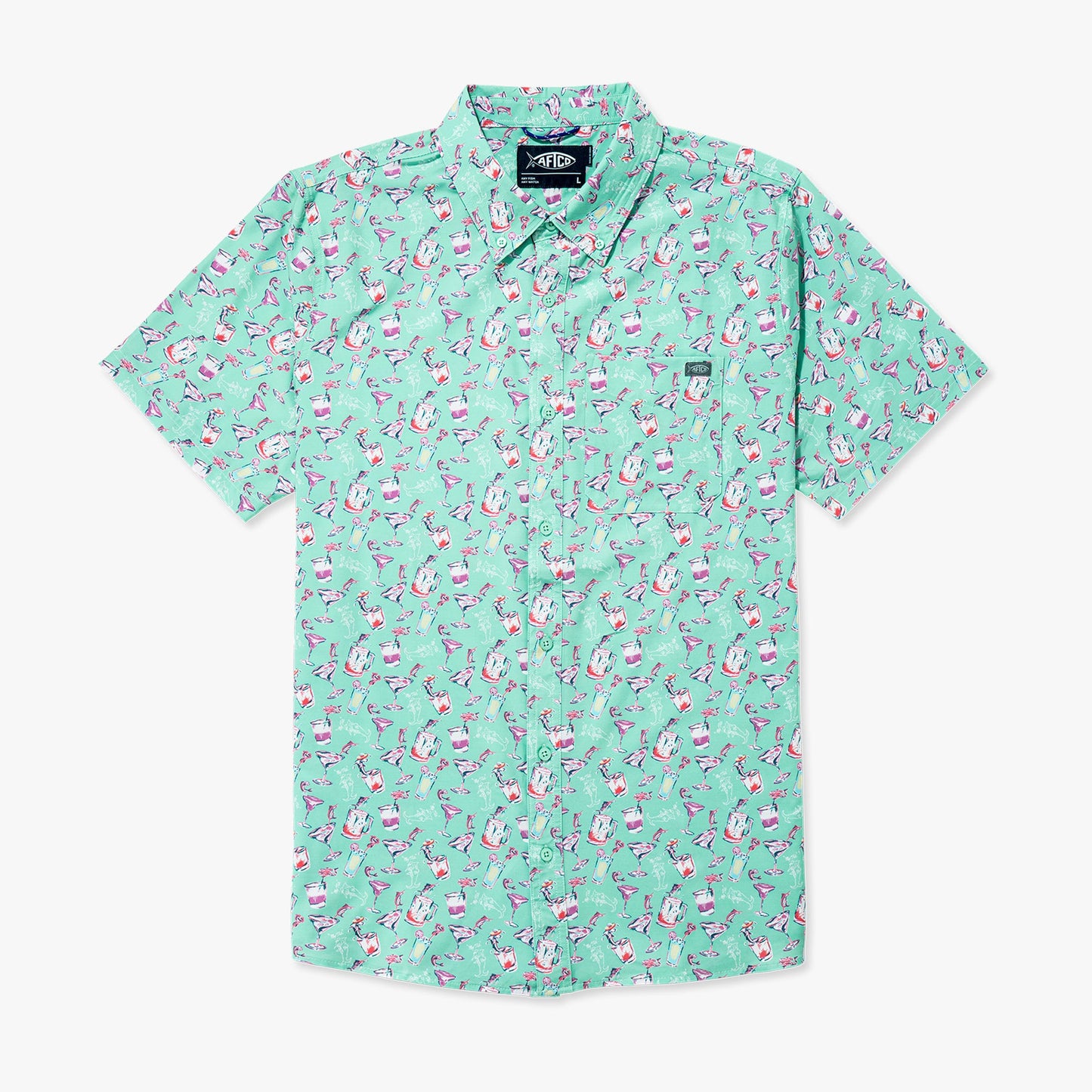 Mens Boatbar Printed Button Down Fishing Shirt - AFTCO
