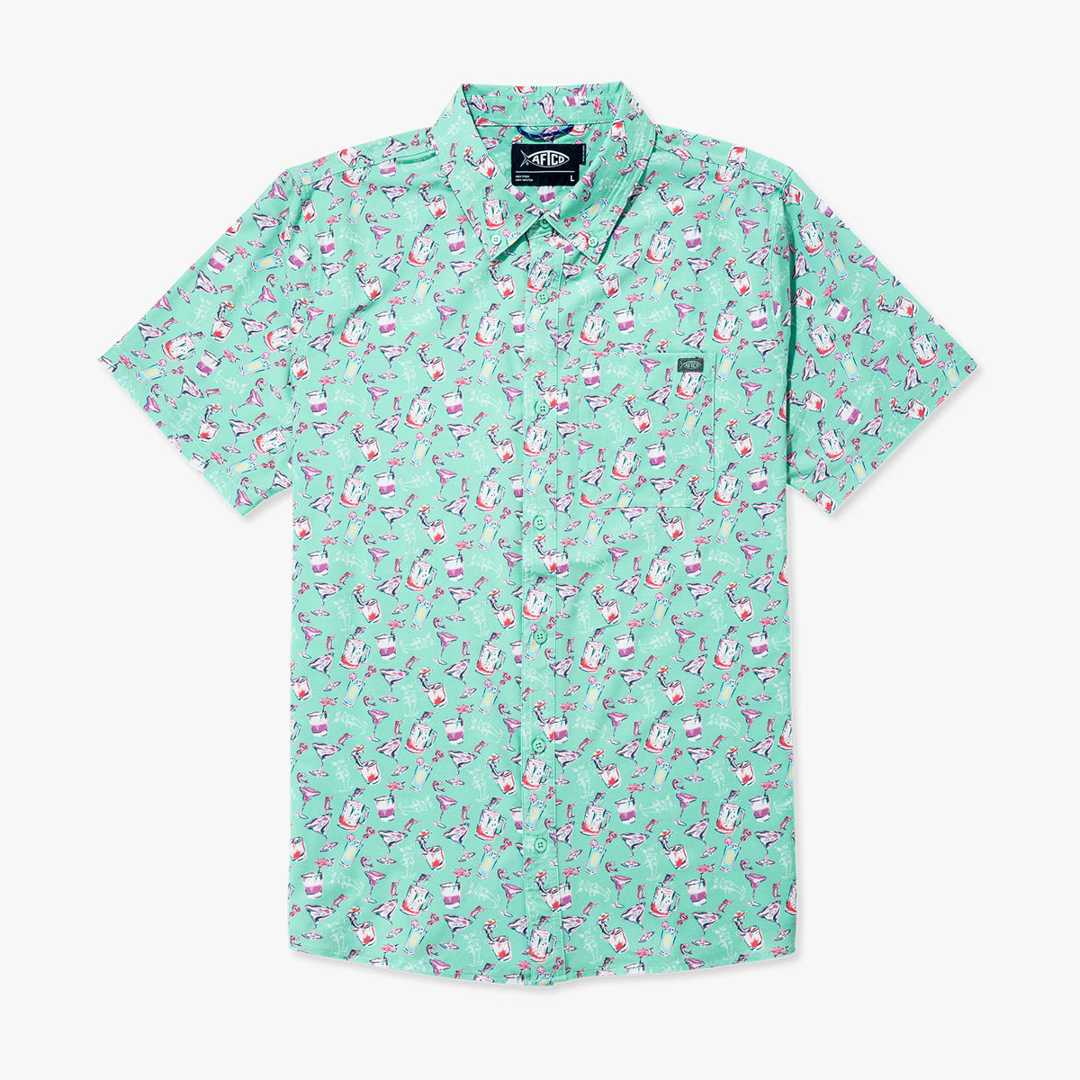 Mens Boatbar Printed Button Down Fishing Shirt - AFTCO