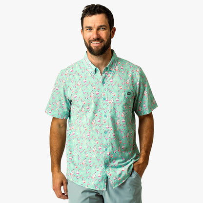 Mens Boatbar Printed Button Down Fishing Shirt - AFTCO