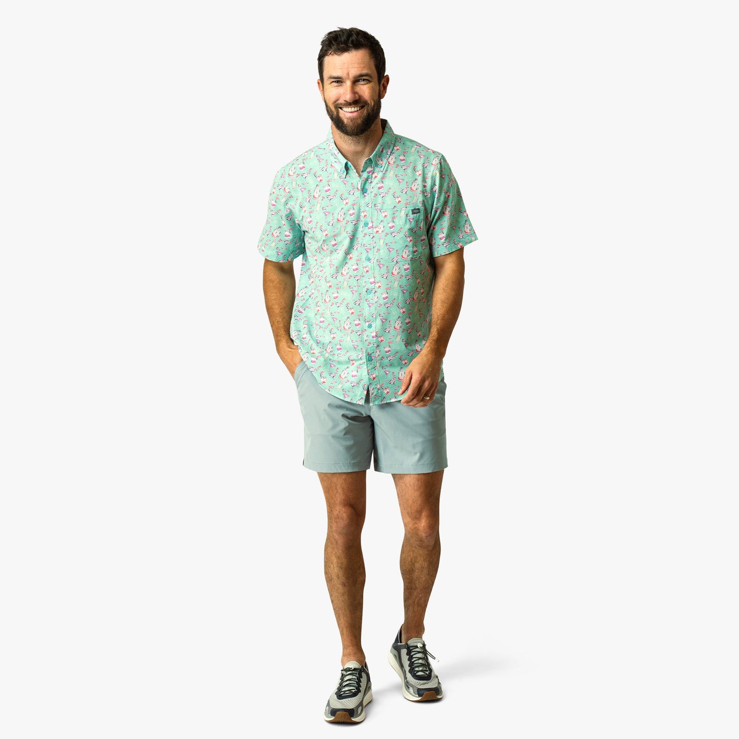 Mens Boatbar Printed Button Down Fishing Shirt - AFTCO