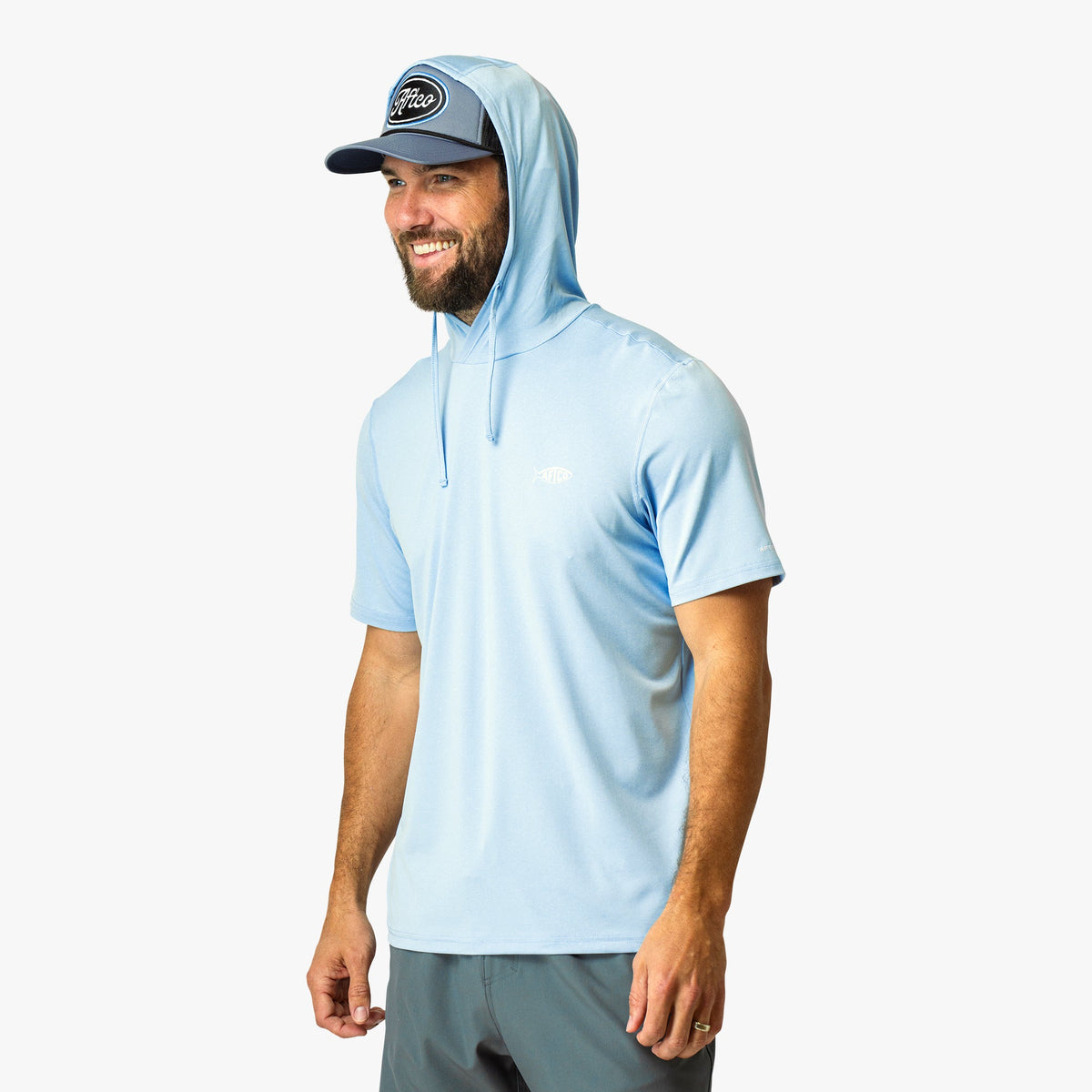 Mens Samurai Short Sleeve Hooded Sun Protection Shirt - AFTCO