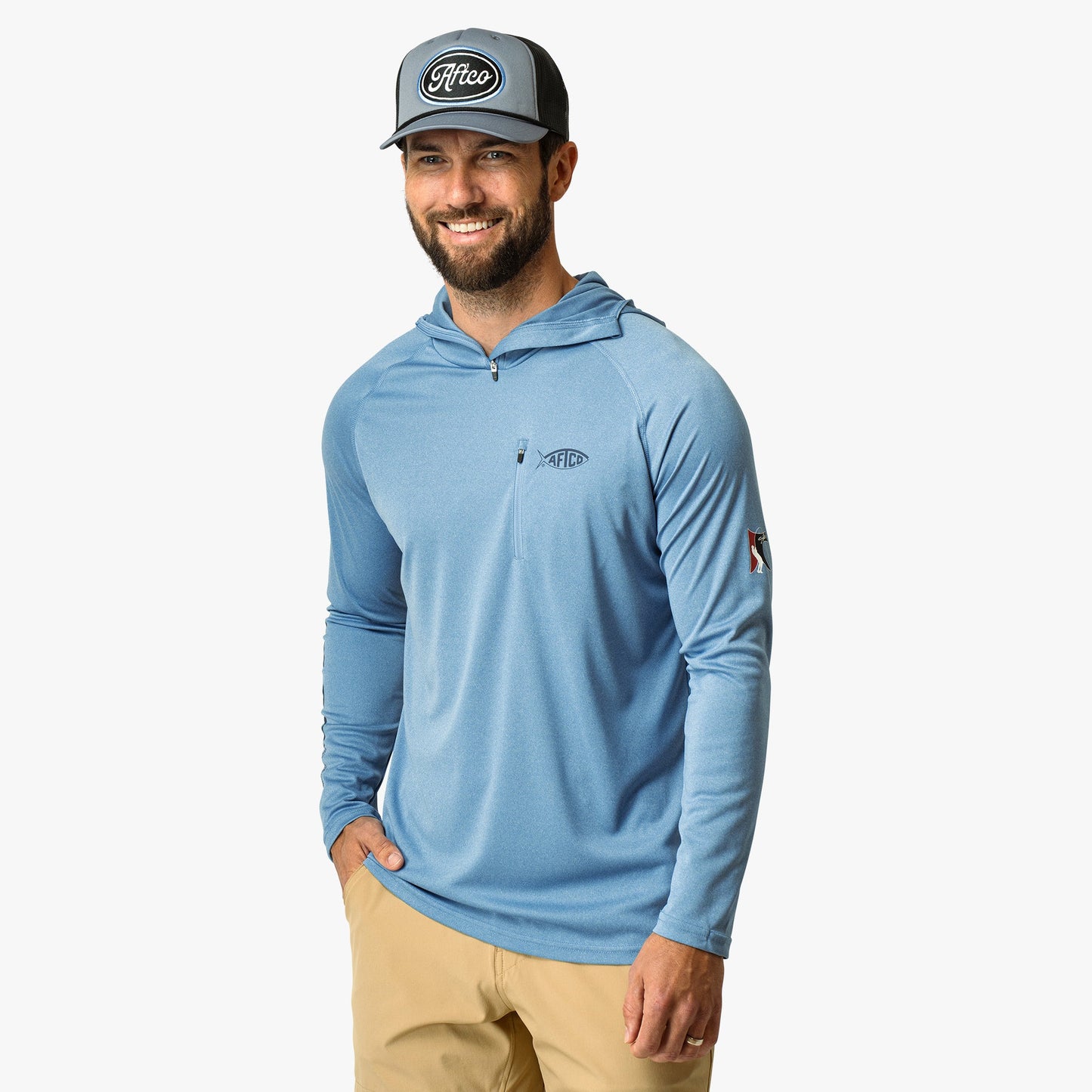Mens Jason Christie's Hooded LS Bass Fishing Performance Shirt - AFTCO