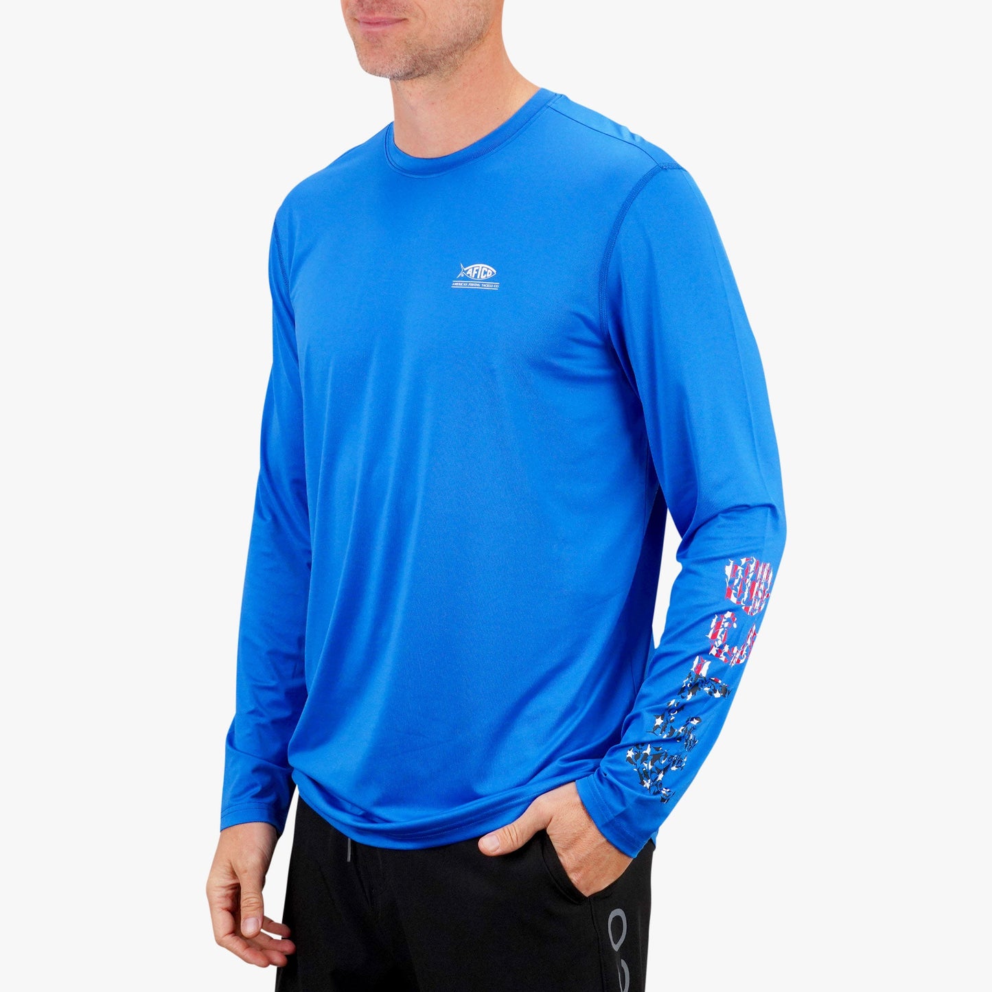 Mens Jigfish Americana LS Performance Fishing Shirt - AFTCO