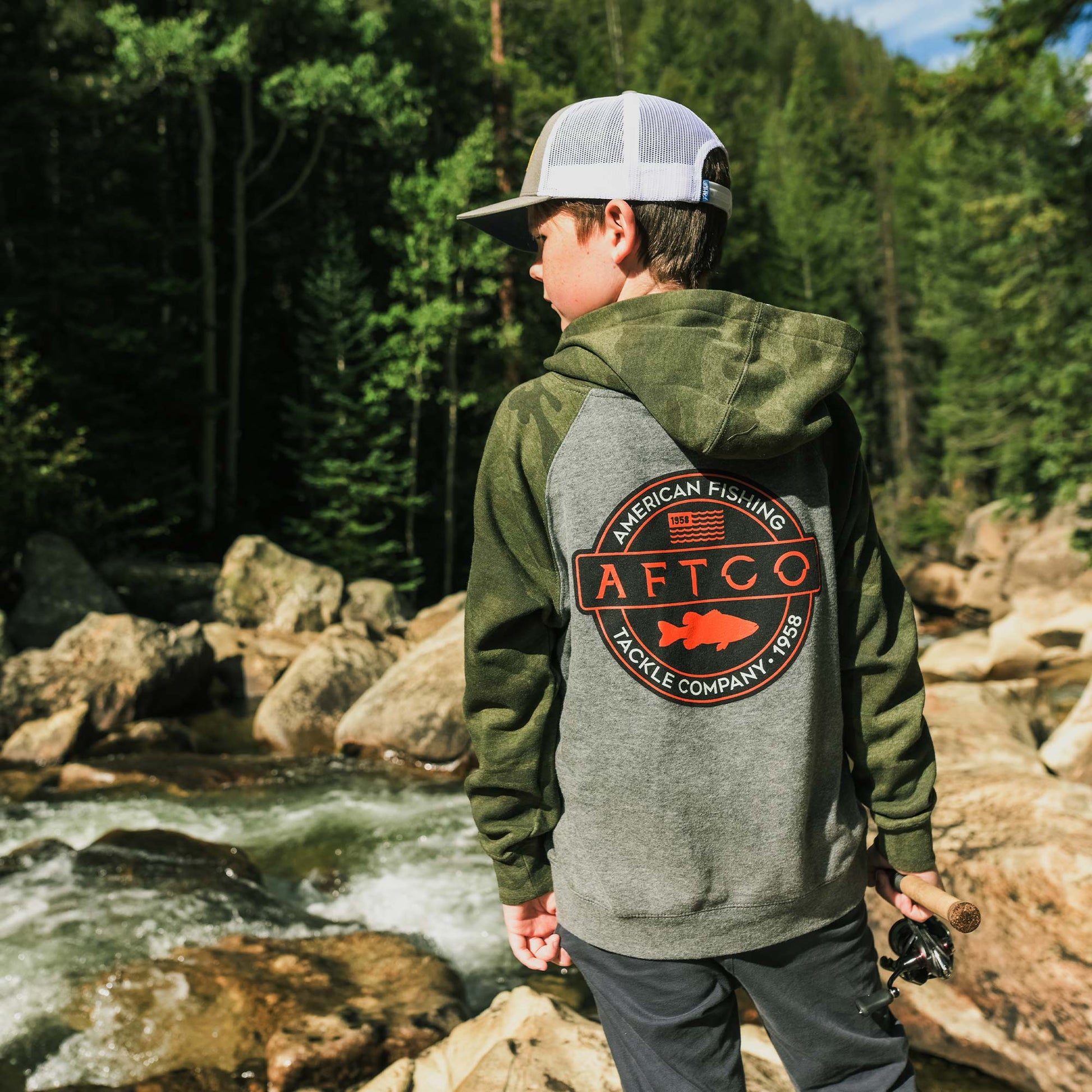 Kids Youth Bass Patch Pullover Hoodie - AFTCO