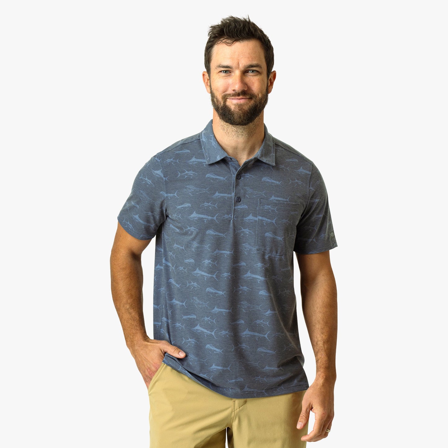 Mens Qualifier Printed Performance Polo Shirt - AFTCO