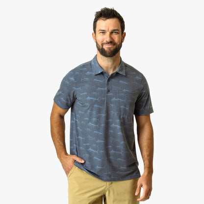 Mens Qualifier Printed Performance Polo Shirt - AFTCO