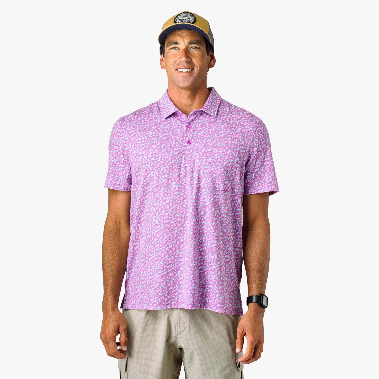 Mens Qualifier Printed Performance Polo Shirt - AFTCO