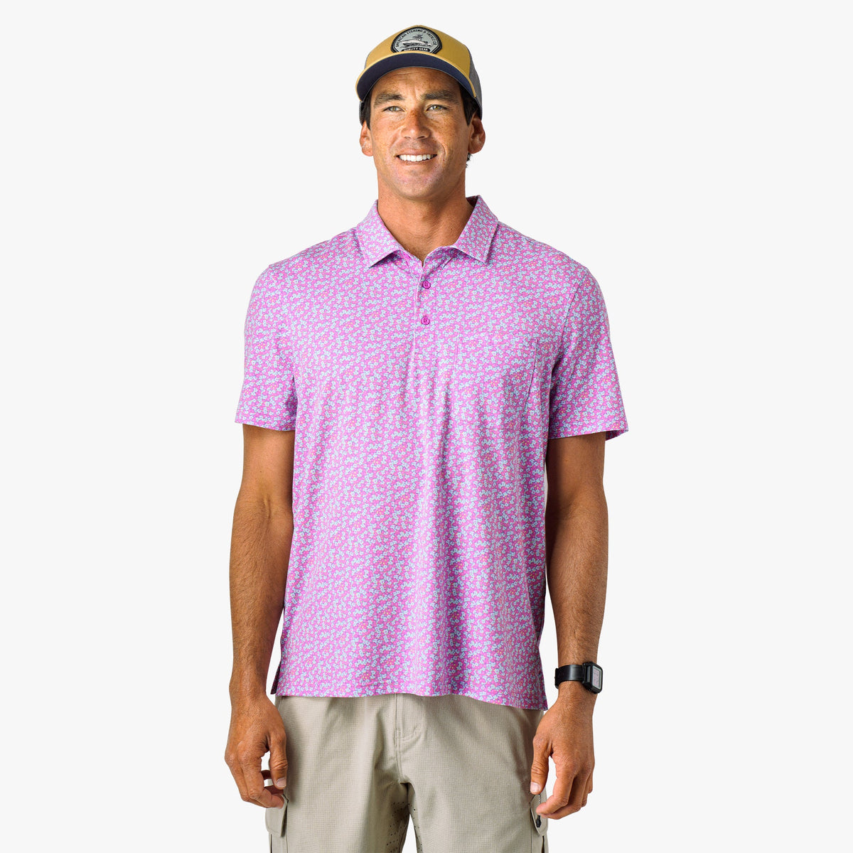 Mens Qualifier Printed Performance Polo Shirt - AFTCO