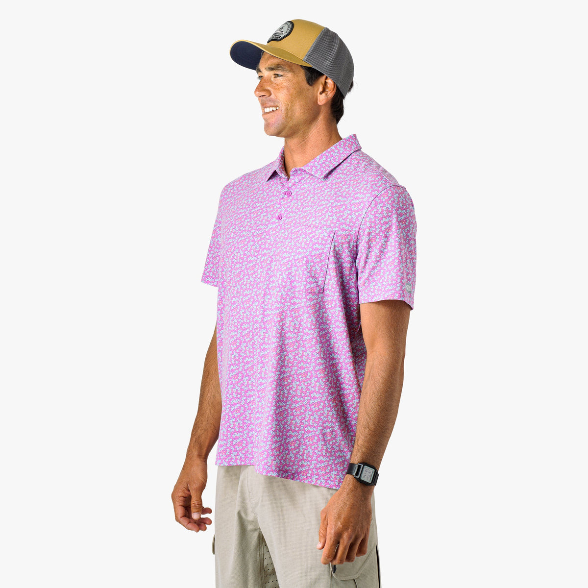 Mens Qualifier Printed Performance Polo Shirt - AFTCO