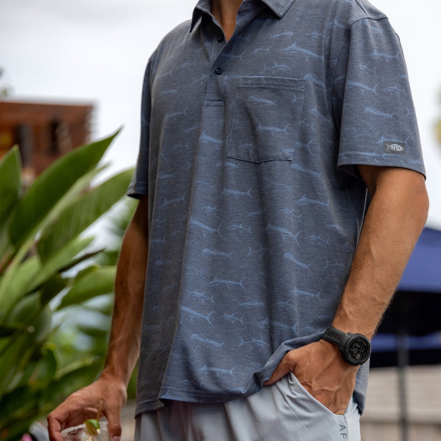 Mens Qualifier Printed Performance Polo Shirt - AFTCO