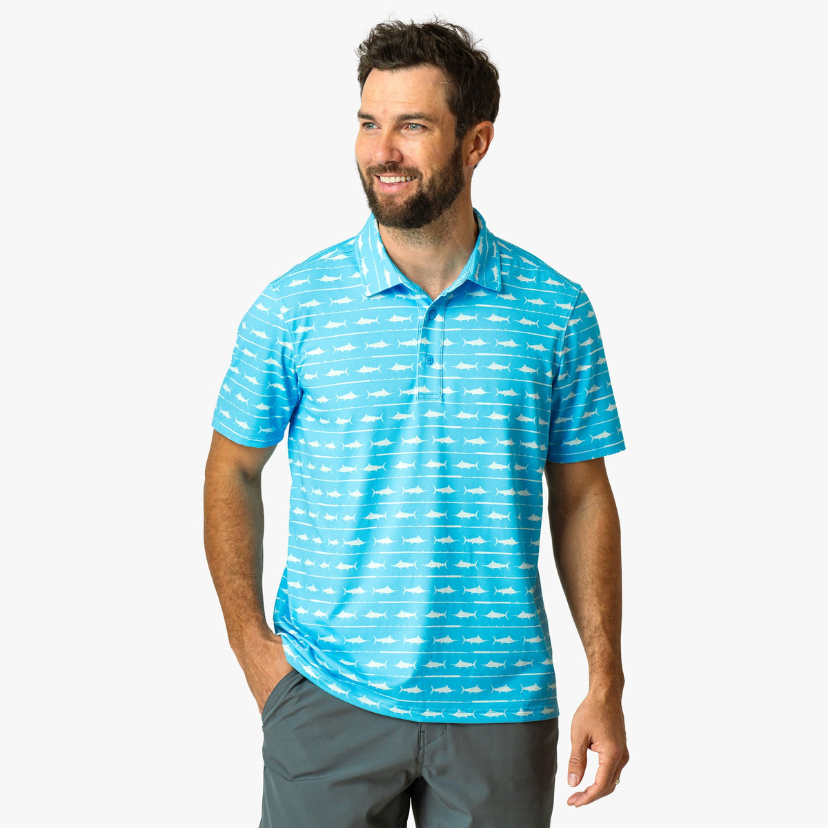 Mens Boatbar Printed Performance Polo Shirt - AFTCO
