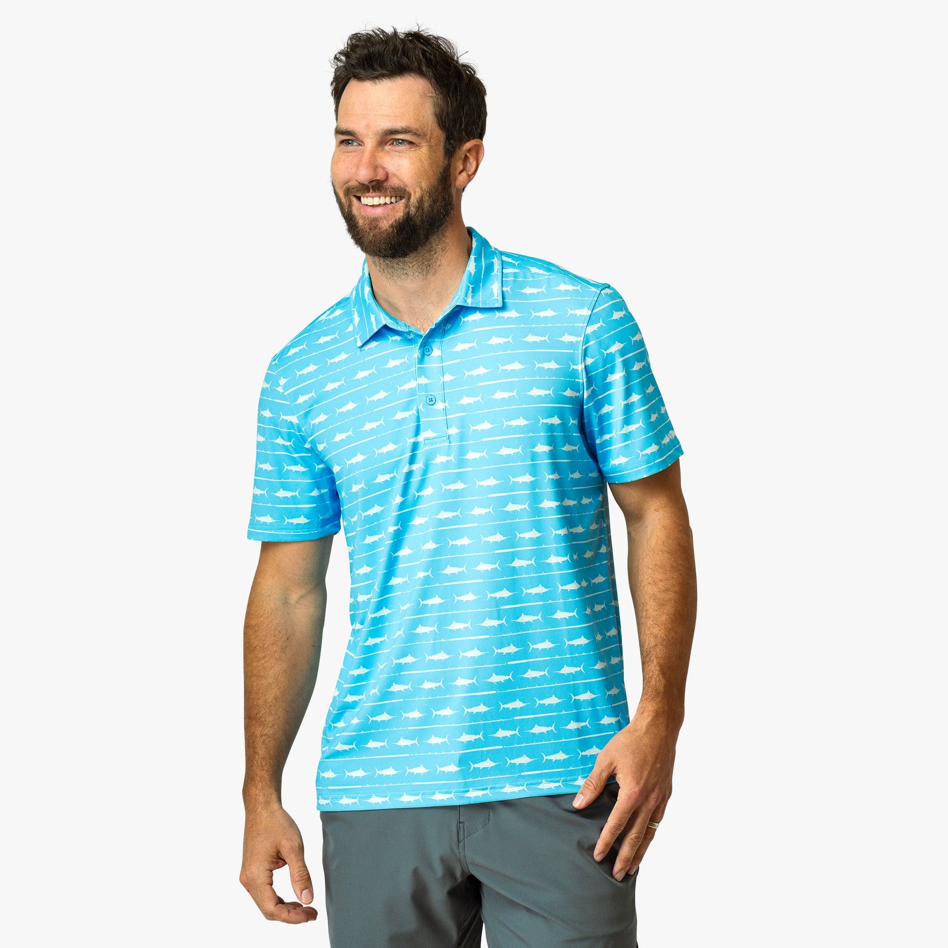 Mens Boatbar Printed Performance Polo Shirt - AFTCO