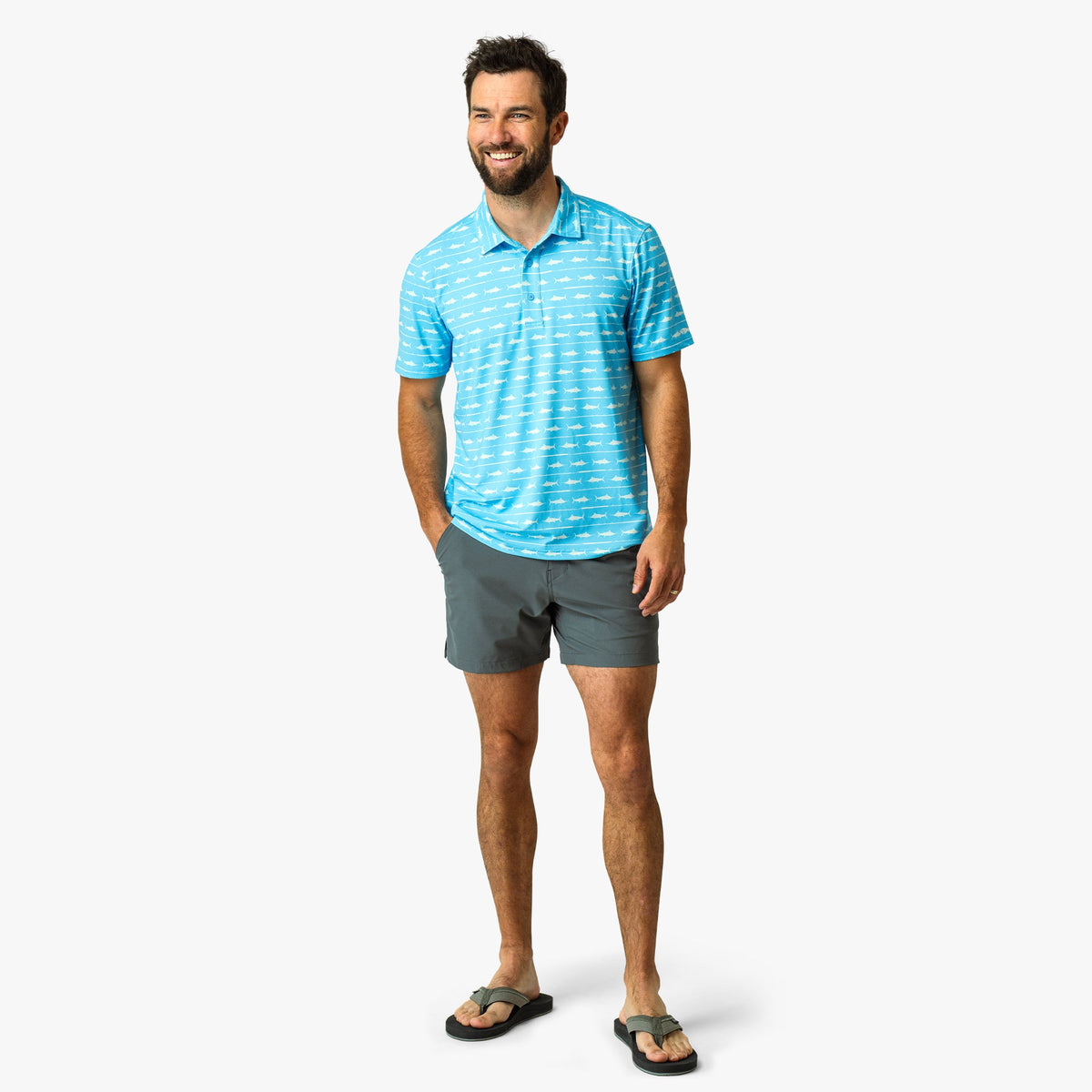 Mens Boatbar Printed Performance Polo Shirt - AFTCO