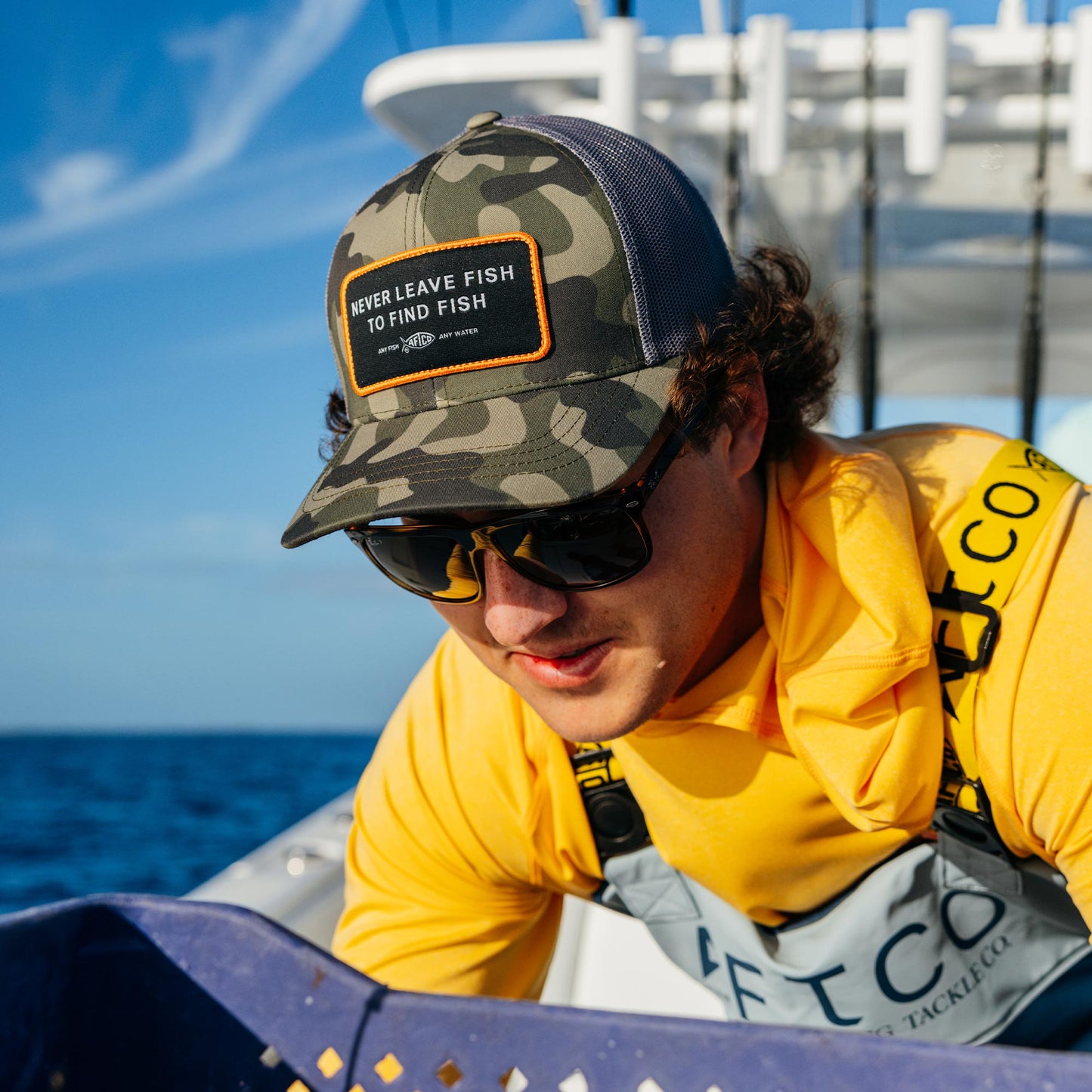 Mens Never Leave Fish to Find Fish Trucker Hat - AFTCO