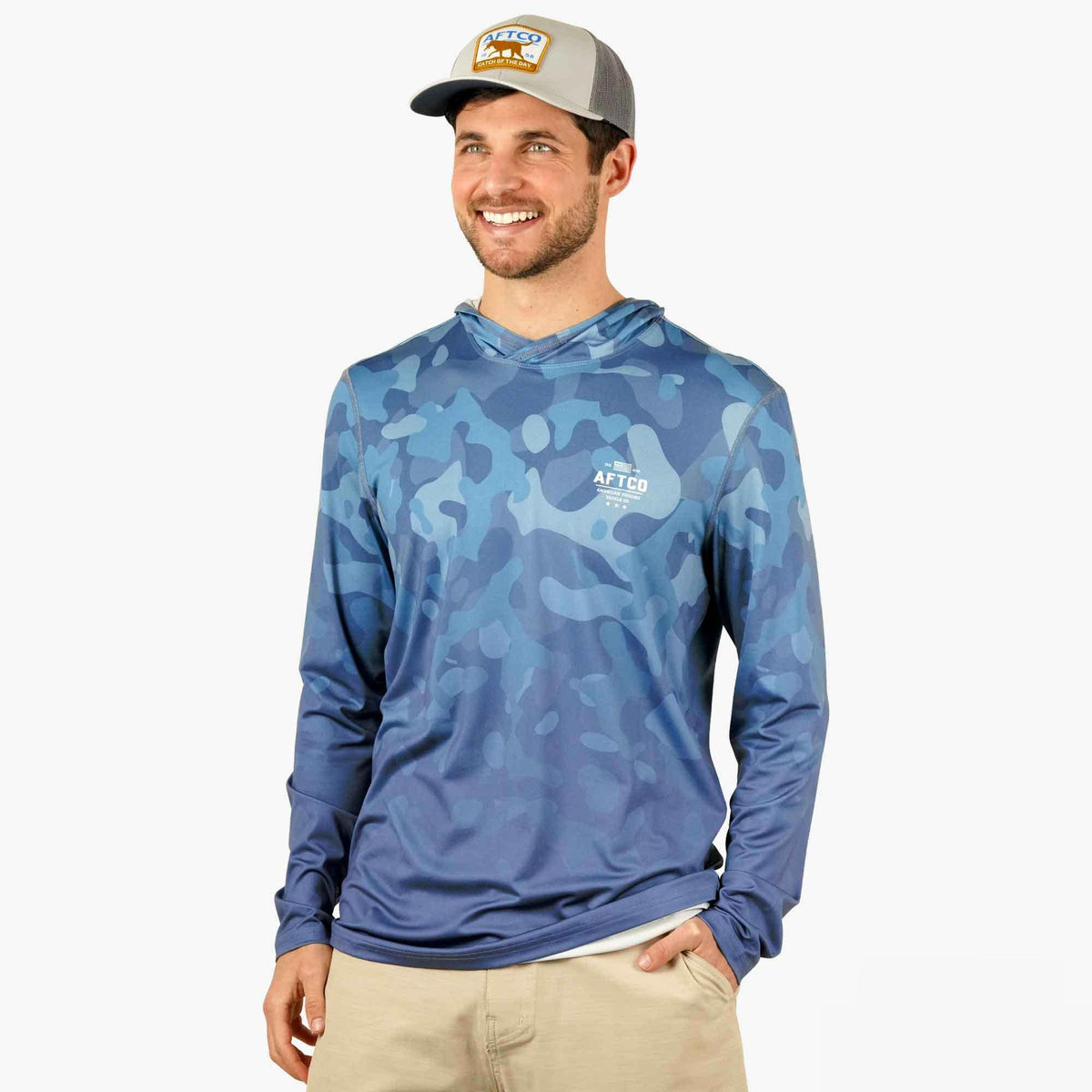 Mens OG Camo UVX LS Hooded Fishing Shirt - AFTCO
