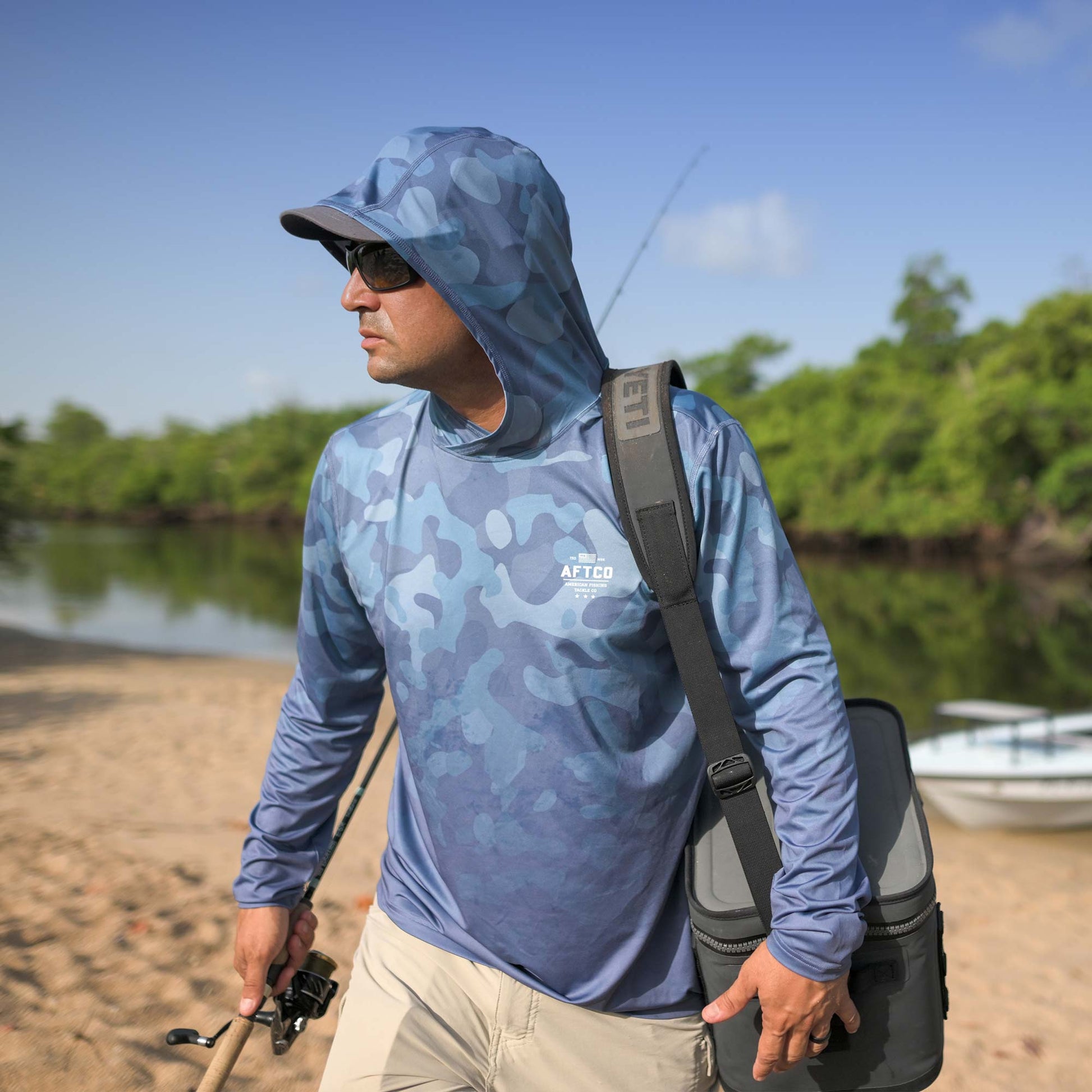 Mens OG Camo UVX LS Hooded Fishing Shirt - AFTCO