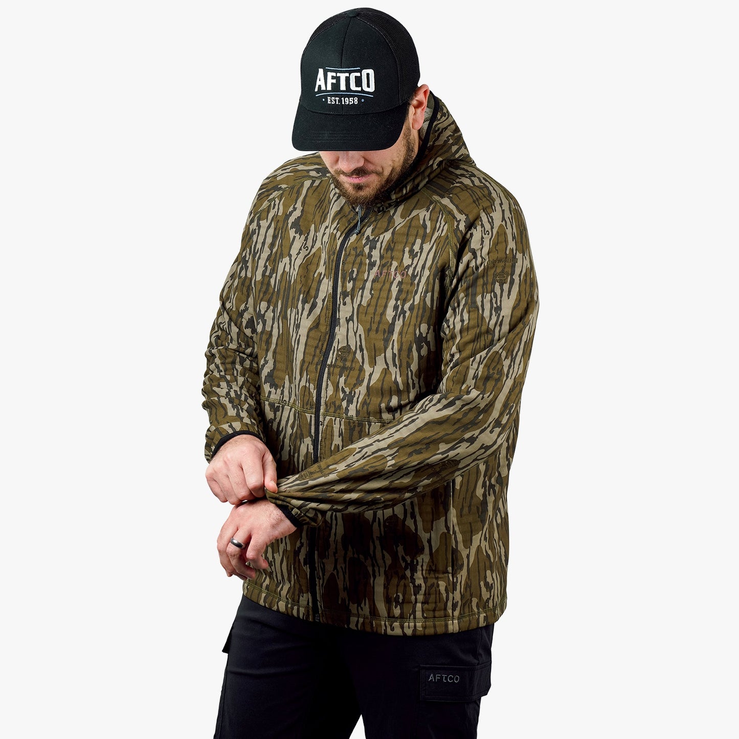 Mens ArmourLoft Mossy Oak Full Zip Fishing Hoodie - AFTCO