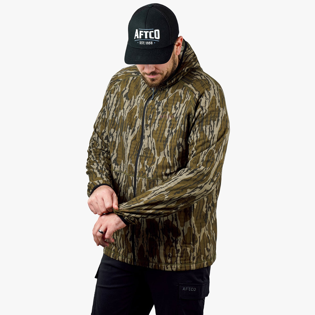 Mens ArmourLoft Mossy Oak Full Zip Fishing Hoodie - AFTCO
