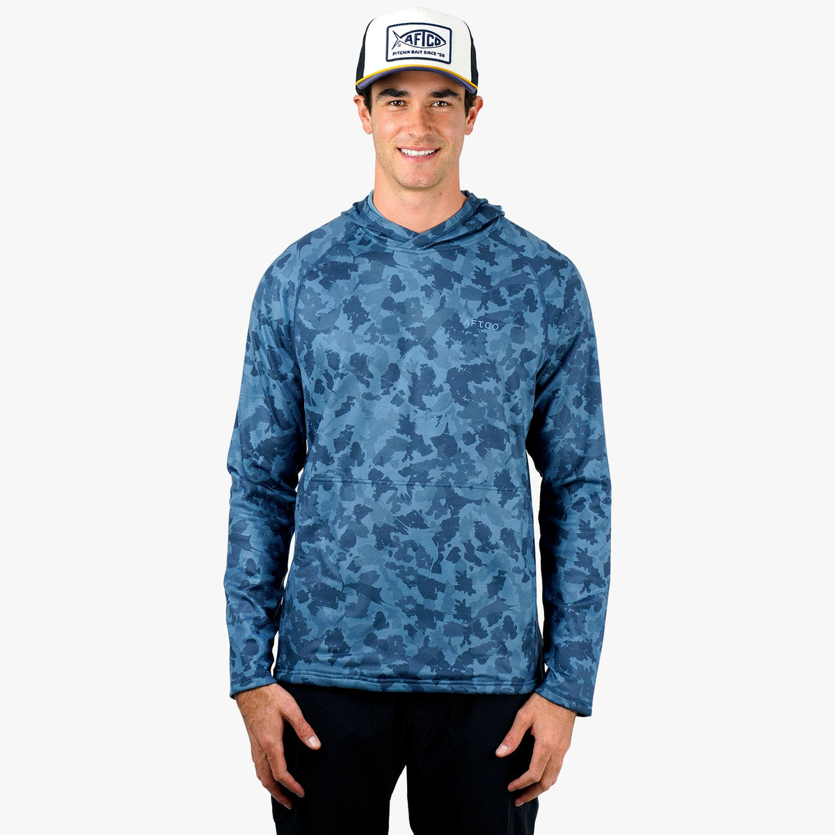 Mens Coastal Layer Printed Camo Fishing Hoodie - AFTCO