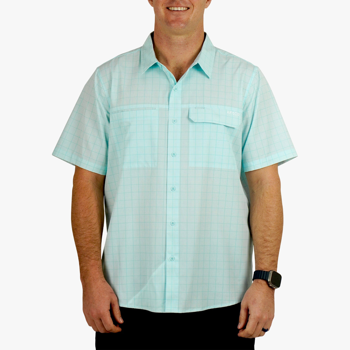 Mens Air O Mesh Printed SS Button Down Fishing Shirt - AFTCO