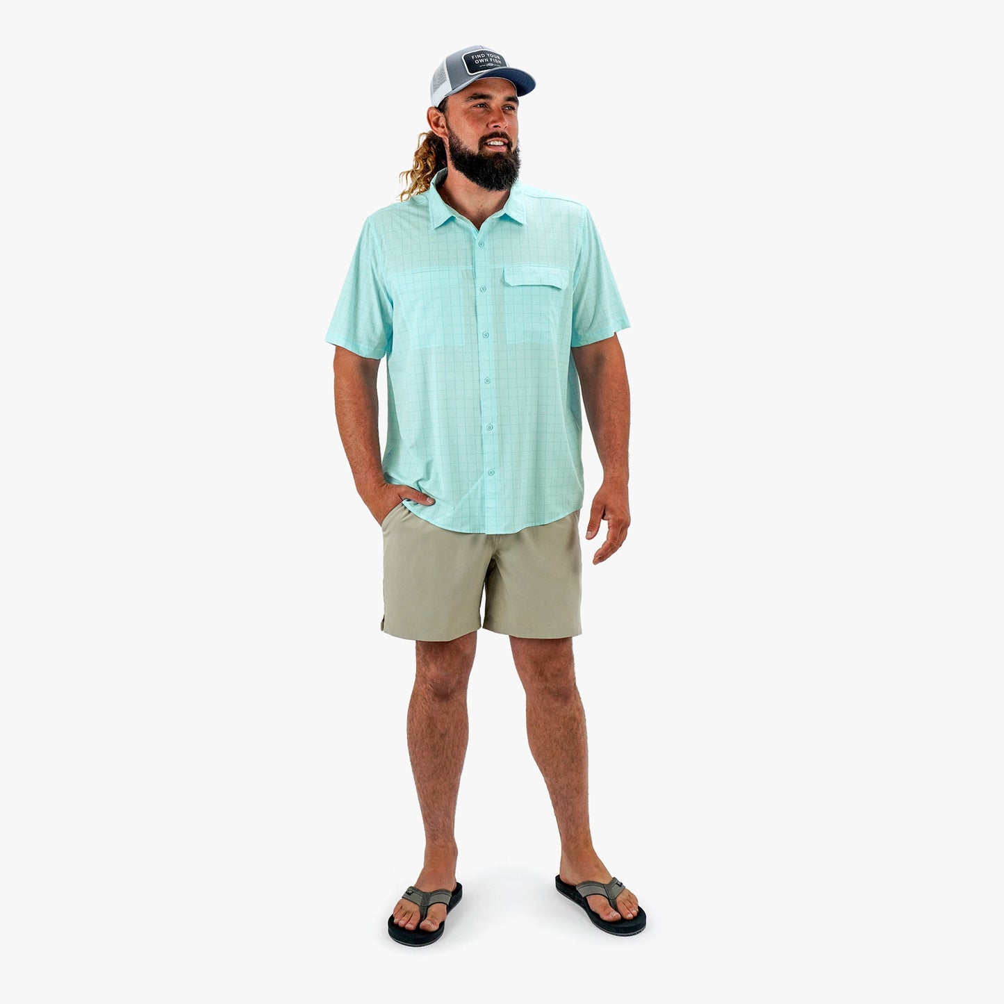 Mens Air O Mesh Printed SS Button Down Fishing Shirt - AFTCO