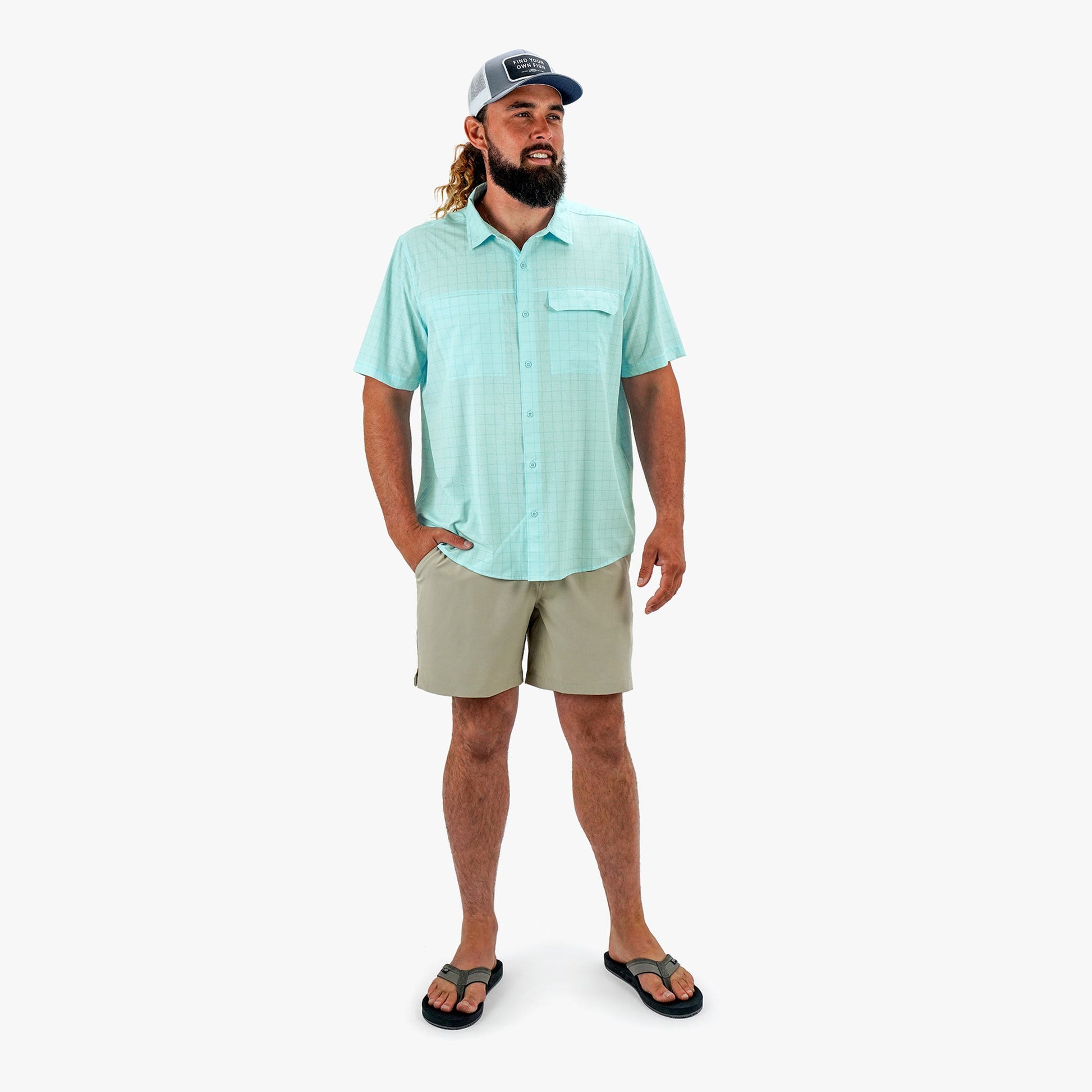 Mens Air O Mesh Printed SS Button Down Fishing Shirt - AFTCO