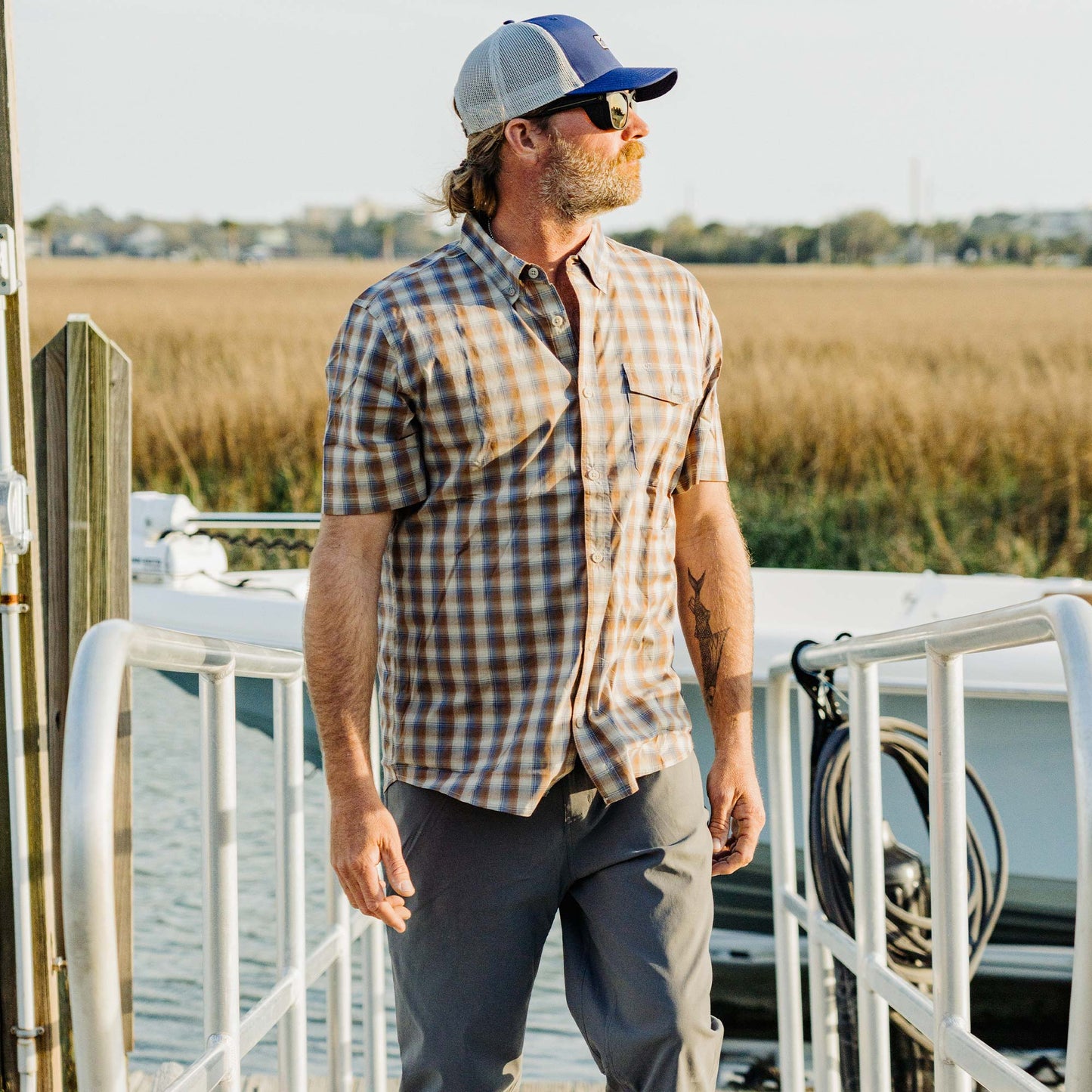 Mens Portside SS Button Down Fishing Shirt - AFTCO