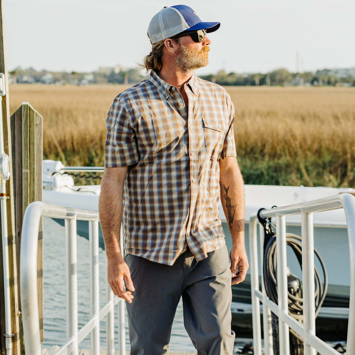 Mens Portside SS Button Down Fishing Shirt - AFTCO