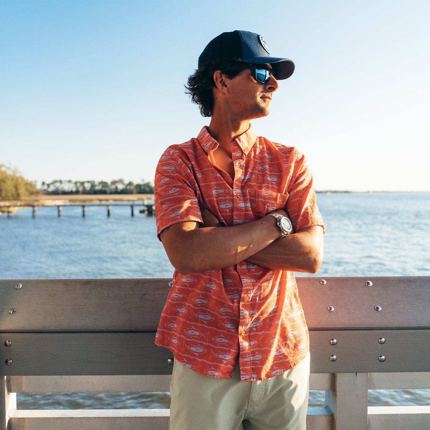 Mens Boatbar SS Button Down Fishing Shirt - AFTCO