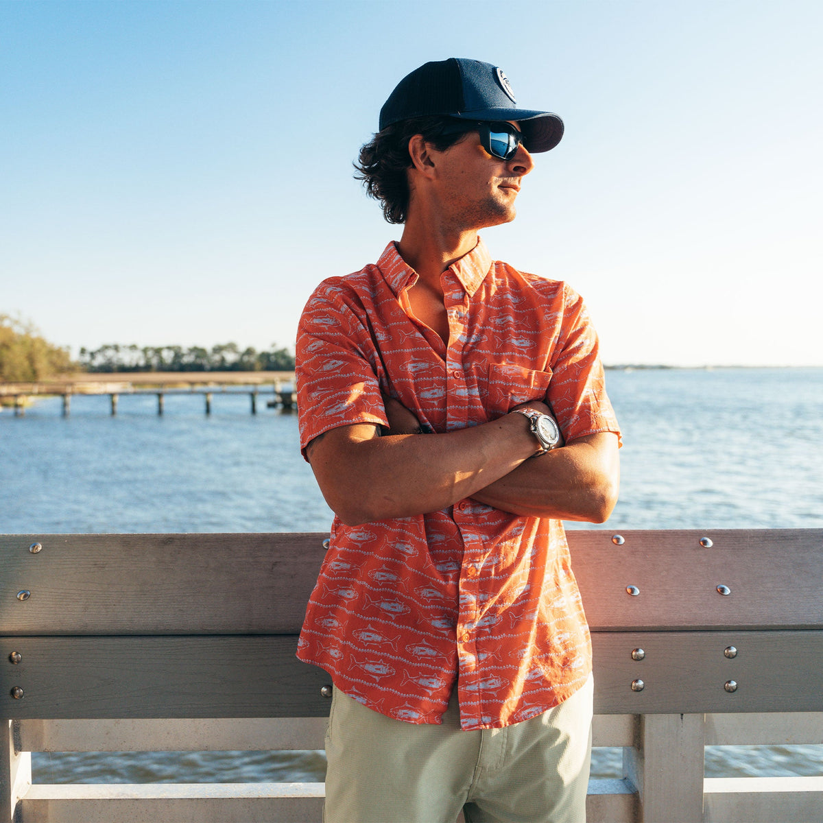 Mens Boatbar SS Button Down Fishing Shirt - AFTCO