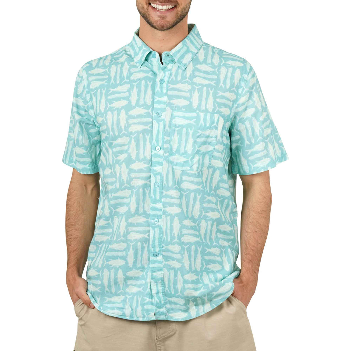 Mens Boatbar SS Button Down Fishing Shirt - AFTCO
